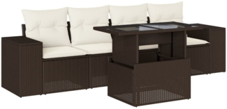 vidaXL 5-tlg. Garten-Sofagarnitur mit Kissen Braun Poly Rattan 3268993