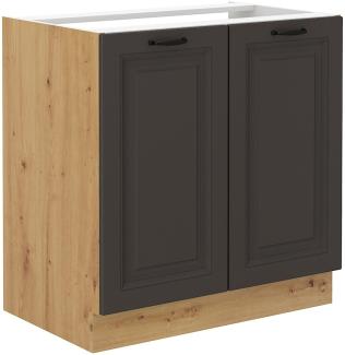 Spülenschrank 80 cm Stilo Grau + Eiche Artisan Küchenzeile Küchenblock Küche