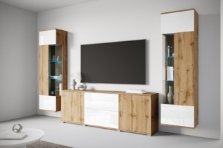 INOSIGN Wohnwand KENIA, (Komplett-Set, 3-St), Vitrinen mit Eckverglasung, hängend und stehend montierbar