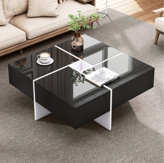HAUSS SPOLE Couchtisch Hochglanz schwarz-weißes Design, eingebautes Staufach, 4 Schubladen (Beistelltisch, Kaffeetisch, 1-St, multifunkitonal), Belastbarkeit bis zu 30KG