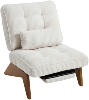 LVHOM Relaxsessel mit liegefunktion, Loungesessel mit Lendenkissen und ausziehbarer Fußstütze, Massivholzgestell, verstellbarer Rückenlehne, ohne Armlehnen, Beige