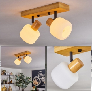 hofstein Deckenleuchte moderne Deckenlampe aus Holz/Metall/Glas in Naturfarben/Schwarz/Weiß, ohne Leuchtmittel, mit verstellbaren Strahlern, 2 x E14, ohne Leuchtmittel