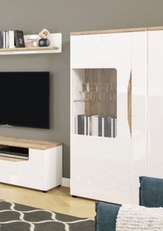 Vitrine Standvitrine Glasvitrine 74cm weiß Hochglanz wildeiche