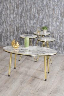 Couchtisch- und Satztisch-Set 90 x 50 x 42 cm Spanplatte/metall/pvc Weißes Marmordekor, gold 89322122 [en. casa]