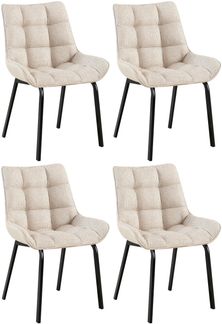 CLP 4er Set Esszimmerstuhl Saranda Stoff mit Rückenlehne und Metallgestell,elfenbein schwarz