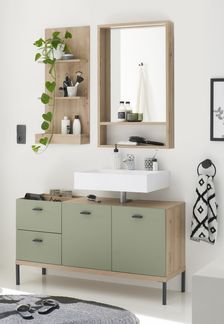 Badezimmer-Set >Coco< (3-teilig) in Asteiche Dekor / pine green - 119x200x38 (BxHxT)