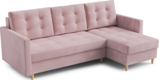 AX LIVING Kleine Couch L Form Nesbit 224cm Rosa mit Schlaffunktion&Bettkasten
