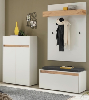 Garderobe Set 4-tlg. Center in weiß und Eiche Wotan 195 x 200 cm