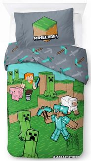 BrandMac Bettwäsche Minecraft - 2 x Wende-Bettwäsche-Set im Doppelpack, 135x200 & 80x80, Baumwolle, 100% Baumwolle