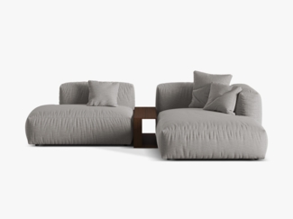 Micadoni Ecksofa Martina 2-Sitzer mit Couchtisch Strukturierter Stoff Hellgrau Rechts