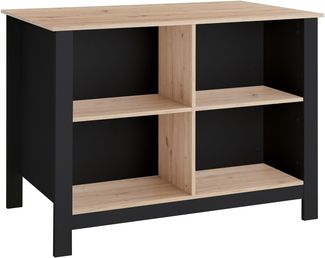 Kochinsel >Sugar< 4 Fächer, Schwarz / Artisan Eiche Dekor - 124x90x75 (BxHxT)