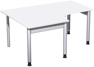 PC-Schreibtisch '4 Fuß Pro' links, höhenverstellbar, 160x120 cm, Weiß / Silber