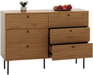 Kommode HWC-N78, Sideboard Schrank, 6 Schubladen, skandinavischer Stil Metall Holz Melamin MVG 85x120x40cm ~ natur