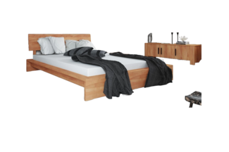 Bett Lubic 2 Sonderlänge 160x210 Kernbuche mit Holzkopfteil und Holzfußgestell