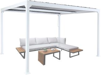 Alu Pergola HWC-L41, Lamellen-Pavillon Terrassenüberdachung, stabiles 8cm-Metall-Gestell 3x3,7m ~ weiß