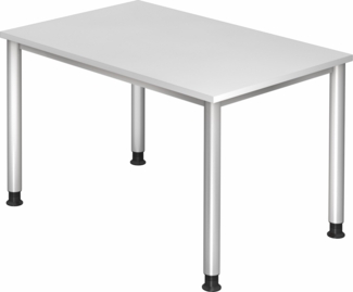 bümö höhenverstellbarer Schreibtisch H-Serie 120x80 cm in weiß, Gestell in Silber - PC Tisch klein für's Büro manuell höhenverstellbar, Computertisch verstellbar, HS-12-W