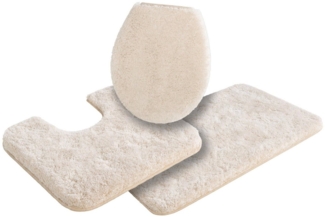 Grund Badematte Melos, Badvorleger, Badezimmer Teppich, sehr weich, Höhe 27 mm, rutschhemmend beschichtet, fußbodenheizungsgeeignet, Kunstfaser, rechteckig, 3-tlg. Stand-WC Set, melierte Optik, sehr weicher Flor, Melange-Effekt, Made in Europe
