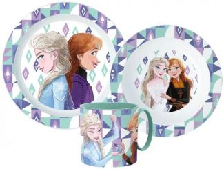 Disney Kindergeschirr-Set Disney Die Eiskönigin Elsa Kinder Geschirr-Set 3 teilig (3-tlg), 1 Personen, Kunststoff, Becher Teller Schüssel