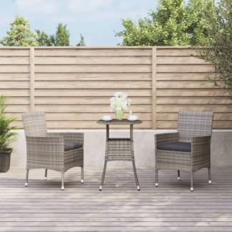 vidaXL 3-tlg. Garten-Bistro-Set mit Kissen Grau Poly Rattan 3187418