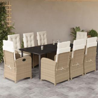 vidaXL 9-tlg. Garten-Essgruppe mit Kissen Beige Poly Rattan