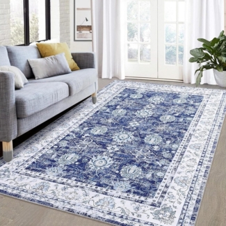 GarveeMore Teppich Vintage orientalischer Blumen-Teppich, waschbar, 120x170cm