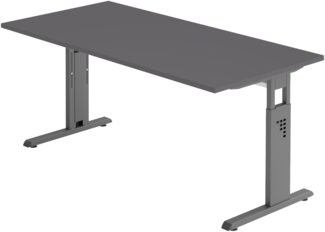 bümö höhenverstellbarer Schreibtisch O-Serie 160x80 cm in Graphit, Gestell in Graphit - PC Tisch für's Büro manuell höhenverstellbar, Computertisch verstellbar, OS-16-G-G