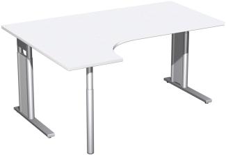 PC-Schreibtisch links, höhenverstellbar, 160x120cm, Weiß / Silber