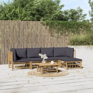 vidaXL 6-tlg. Garten-Lounge-Set mit Dunkelgrauen Kissen Bambus 3155232