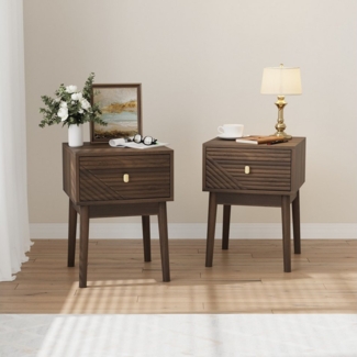 REDOM Nachttisch Kommode,Nightstand (Mid-Century Modern Nussbaum Nachttisch, 2er Set, 40x40x55 cm, Metallgriffe, großzügiger Stauraum, Rillenmuster-Design, 40x 40 x 55 cm), 2 Stück