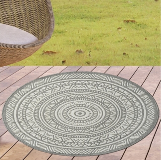 Carpetia Outdoorteppich Runder Indoor- & Outdoorteppich im Mandala-Design – Grau und Creme, Rund