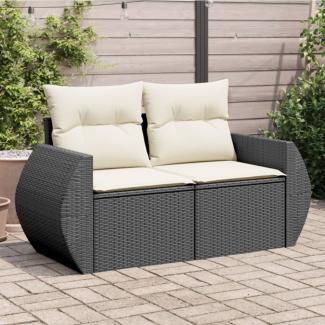 vidaXL Gartensofa mit Kissen 2-Sitzer Schwarz Poly Rattan 366006