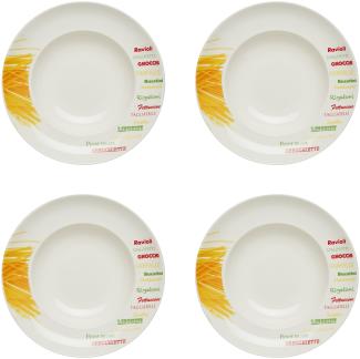 KHG 4er Set Pastateller, extra groß mit 30cm Durchmesser in Nudelsorten Print, perfekt für Gastro und Zuhause, hochwertiges Porzellan, Suppenteller, Salatteller, Spülmaschinengeeignet