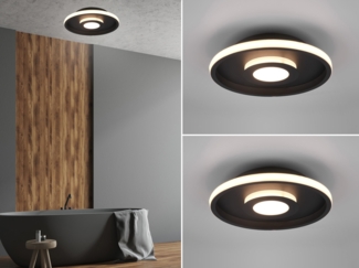 LED Deckenleuchte 2er Set Schwarz matt mit Switch Dimmer IP44, Ø 30cm