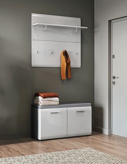Garderoben-Set 2-teilig mit Schuhbank weiß Hochglanz MALABO-129
