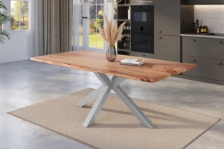 Esstisch Baumkante massiv Akazie natur 180 x 90 cm Spider-Gestell silber KALEA 77144580