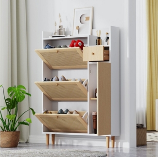 Furnishings Home Schuhschrank Schuhregal Step 4 Schuhständer Schuhkommode (mit 3 Klappen, 1 Schubladen, 2 Fächern) Schuhkipper, Breite 90 cm, Tief 17 cm