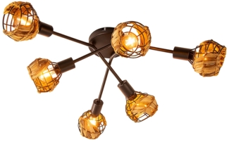 Deckenleuchte, schwarz, braun, Grasgeflecht, D 67 cm