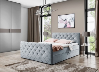 Boxspringbett Schlafzimmerbett EIVOR 120x220cm Stoff Magic Velvet Hellgrau
