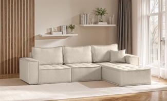 Ecksofa Modulsofa 3-teilig SANDE Stoff Alpine Beige Ottomane Rechts