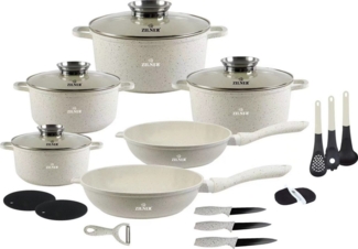 Zilner Topf-Set Stylische beige Töpfe – Modernes Design & Hervorragende Qualität, Aluminiumguss, Aluminium, Edelstahl, Keramik (Die Töpfe sind in einem unvergleichlich schönen Beigeton gehalten!, 21-tlg, Es ist eine perfekte Geschenkidee für jeden Anla...