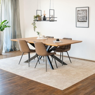 HOME DELUXE Essgruppe Eckig AVENCIA inkl. Sternfuß - 200 x 120 cm Light Oak 4 Stühle Grau