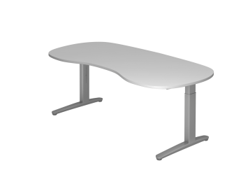 'XB20' Nierentisch, C-Fuß, 200x100 cm, Grau / Silber