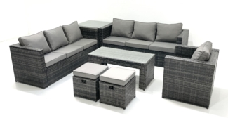 Fimous Polyrattan Gartenmöbel Set Outdoor 9-Sitzer Garten Sofa Sets mit Glasplatte Couchtisch Hocker Beistelltisch