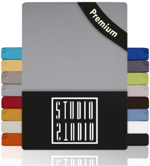 STUDIO Spannbettlaken Classic, viele Größen, 100% Baumwolle, made in GREEN / EU, Jersey Baumwolle, Gummizug: rundum, 120x200-130x200 cm Bettlaken Spannbetttuch bis 25 cm Höhe - silber