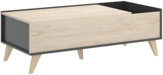 Dmora Alexius Couchtisch, Wohnzimmer-Zeitungsständer mit Ablagefach, niedriger hochklappbarer Couchtisch, 99 x 60 x 41 cm, Anthrazit und Eiche