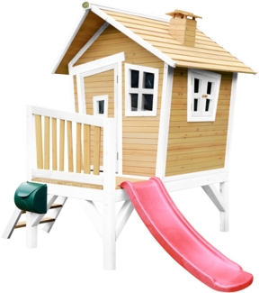 AXI Spielhaus Robin mit roter Rutsche Stelzenhaus in Braun & Weiß aus FSC Holz für Kinder | Braun, weiß, Rot | Holz | 177 cm