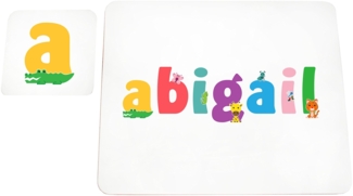 Feel Good Art Hochglanz Tisch-Sets und Untersetzer für Babys und Kleinkinder niedliche Illustrationen und Girl 's personalisiert mit Name (lhv-abigail)