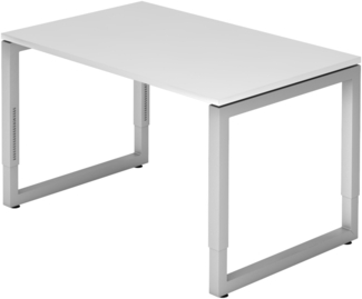 bümö höhenverstellbarer Schreibtisch R-Serie 120x80 cm in weiß, Gestell in Silber - PC Tisch klein für's Büro manuell höhenverstellbar, Computertisch verstellbar, RS-12-W-S