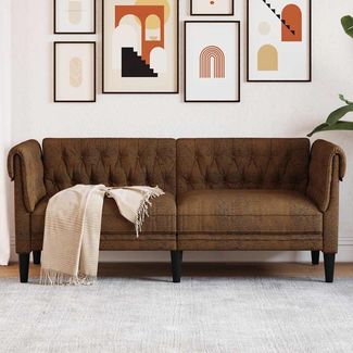 Chesterfield-Sofa 2-Sitzer für Wohnzimmer Braun Stoff