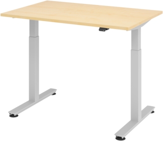 bümö elektrisch höhenverstellbarer Schreibtisch Ahorn 120x80 cm, Gestell: Silber - Büroschreibtisch höhenverstellbar elektrisch, elektrischer Bürotisch & Gaming Tisch, Stehschreibtisch, XMST-12-3-S